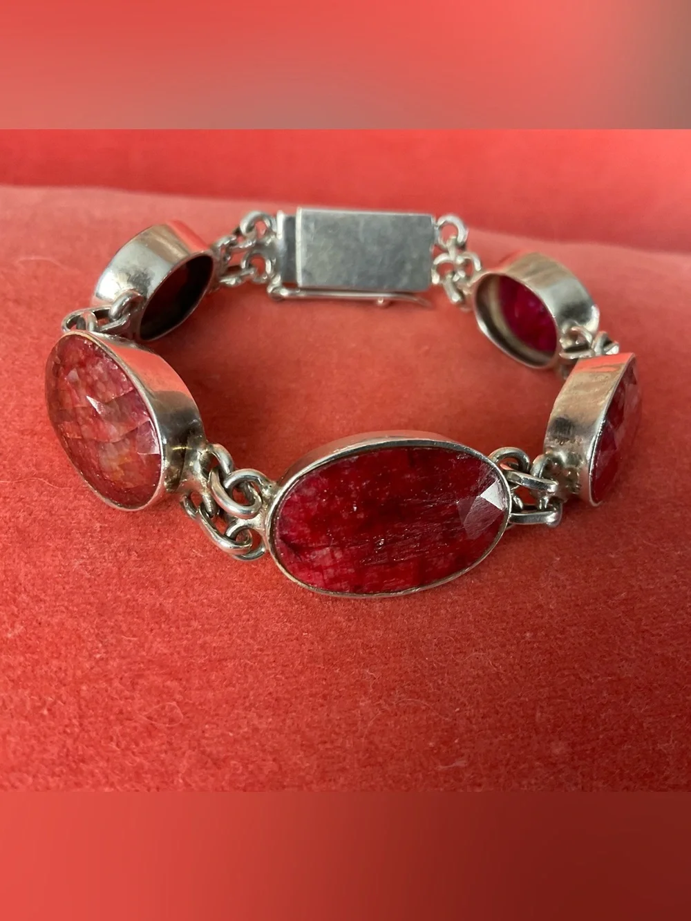 Sterling Silver Rubalite Link Bracelet - Picture 1 of 4